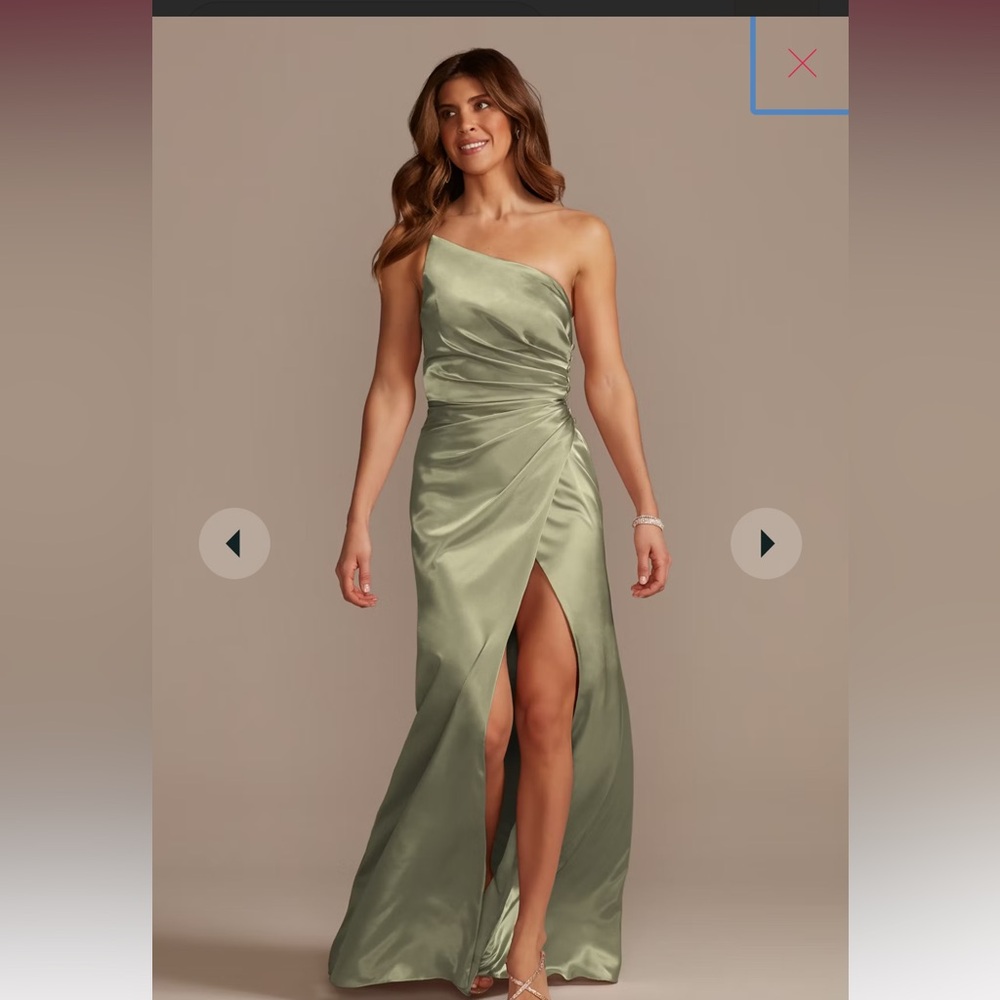 David’s bridal, galina signature, one-shoulder dress eucalyptus, bridesmaid